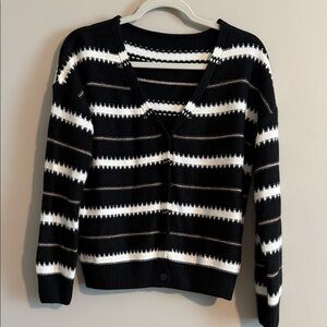 Black and White Striped Women's Sweater